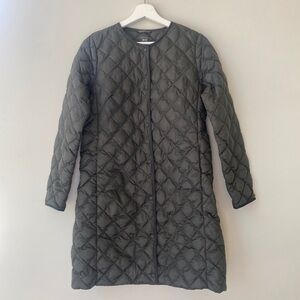 Quilted Long Coat in Dark Greenish/Gray